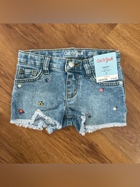 Cat & Jack Light Blue Denim Shorts with Floral Embroidery
